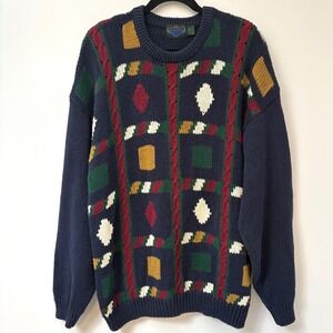 Vintage Etchings Sweater Mens Abstract Pattern Knit Pullover Ugly Sweater‎